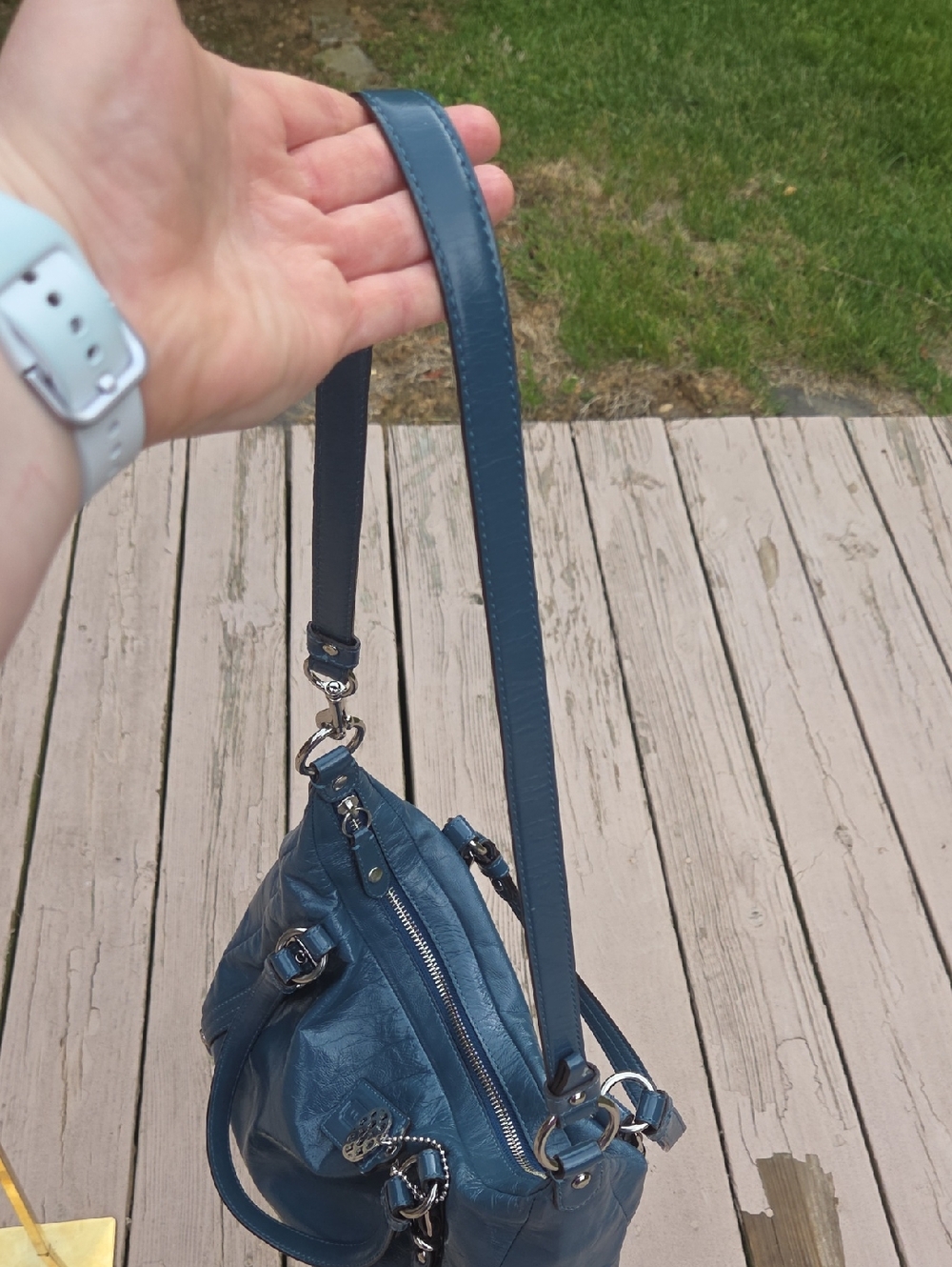 Coach Alexandria 15273 2010 Blue Patent Leather Crossbody $359 Retail. GUC - Picture 8 of 16